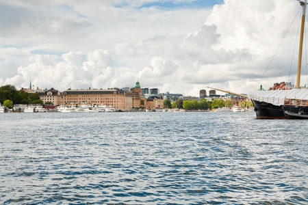 panorama of Stockholm, Sweden from sea side in autumn dayのeditorial素材
