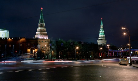 Towers of Moscow Kremlin at night, Russiaのeditorial素材
