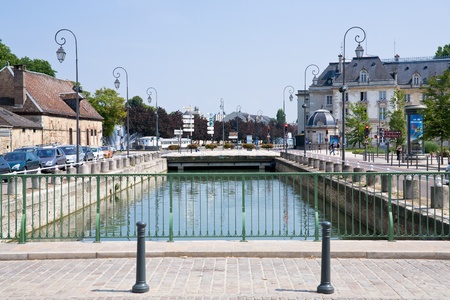 canal in small french town Troyes, France on July 29, 2010のeditorial素材