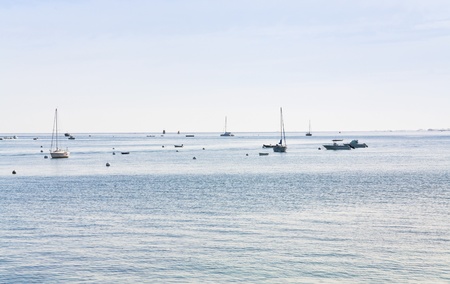 boats in English Channel near Breton seacoastの写真素材
