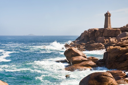 lighthouse in the rocks on Brittany Pink Granite Coast in Franceの写真素材