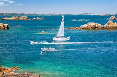 Atlantic seacoast near Ile de Brehat, Brittany, Franceの写真素材