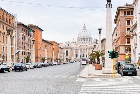 ROME, ITALY - DECEMBER 17: view on St.Peter Basilica from via Conciliazione. Construction of basilica began on 18 April 1506 and was completed on 18 November 1626. in Rome, Italy on December 17, 2010のeditorial素材