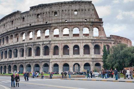 ROME, ITALY - DECEMBER 19: view on Colosseum.  It construction started in 72 AD under emperor Vespasian and was completed in 80 AD under Titus, in Rome, Italy on December 19, 2010のeditorial素材