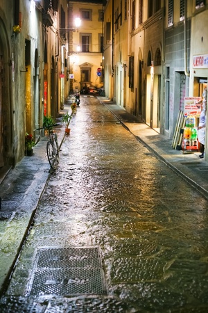FLORENCE- ITALY, January 7: medieval street in Florence Italy at night on January 7, 2009のeditorial素材
