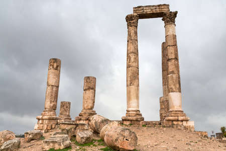 Temple of Hercules in antique citadel in Amman, Jordanの写真素材