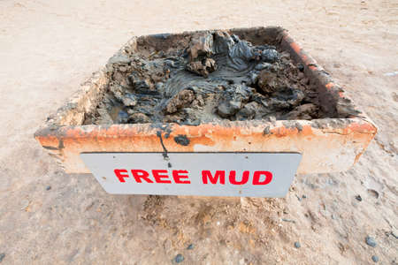 stand with free mineral mud on coast of Dead Seaの写真素材