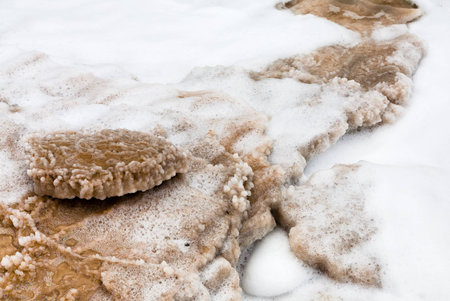  crystalline salt on beach of Dead Sea, Jordan