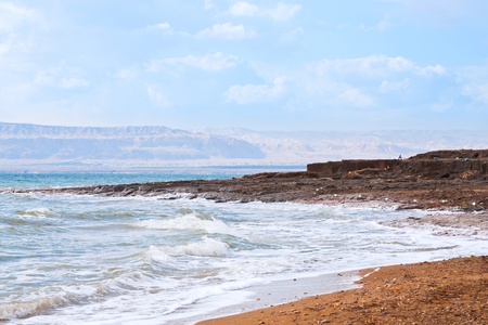 early blue dawn on Dead Sea coastの写真素材