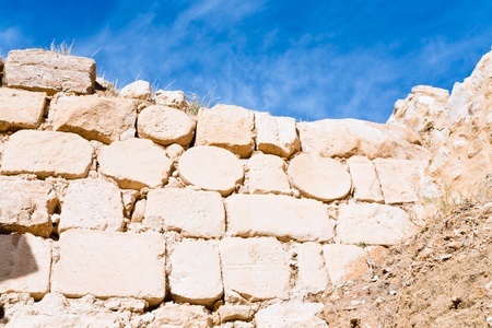 brick stone inner wall of ancient crusader Kerak castle, Jordanの写真素材