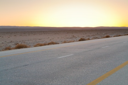 late yellow sundown in desert, Jordanの写真素材
