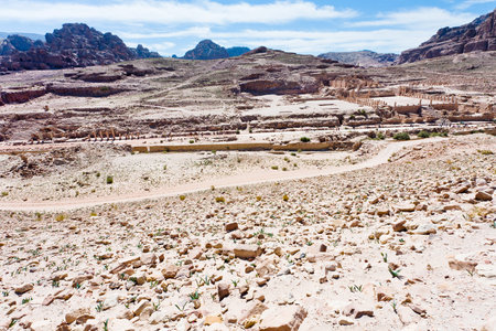 landscape and view on Colonnade Street in Petra, Jordan