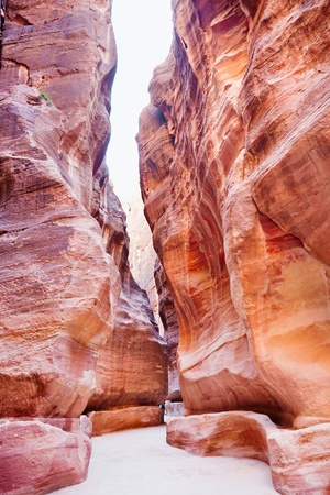 The Siq - narrow gorge to ancient city Petra, Jordanの写真素材