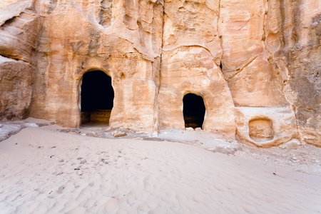 cavern tombs  near the entrance in Little Petra, Jordanのeditorial素材