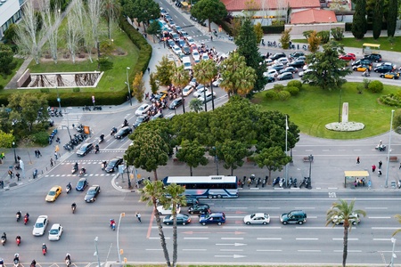 Placa de Pius XII and avenue Diagonal in Barcelonaの写真素材