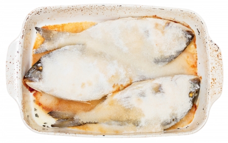 three dorada fish baked in saltの写真素材