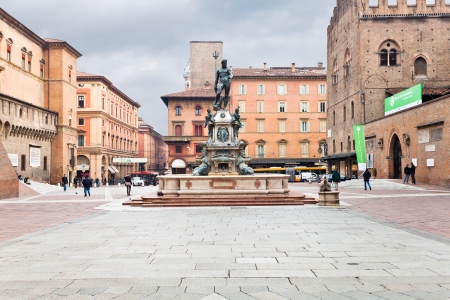 BOLOGNA, ITALY - OCTOBER, 31: Fountain of Neptune on Piazza del Nettuno looking towards Piazza Maggiore.The work was designed by architect Tommaso Laureti in 1563 in Bologna, Italy on October 31, 2012のeditorial素材