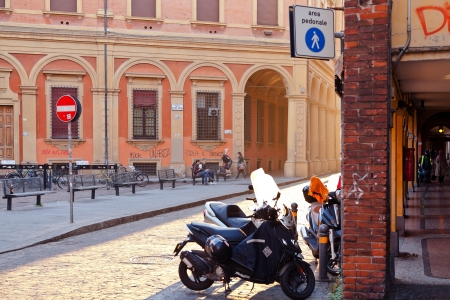 BOLOGNA, ITALY - NOVEMBER, 2: piazza Vittorio Puntoni in student district. Vittorio Puntoni was Rector of Alma Mater Studiorum (oldest world University) 1896-23 in Bologna, Italy on November 2, 2012のeditorial素材