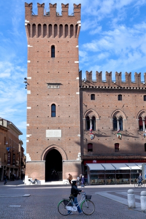 FERRARA, ITALY - NOVEMBER 6: ancient Town Hall. The ancient City Hall, renovated in the 18th century, was the earlier residence of the Este family, in Ferrara, Italy on November 6, 2012のeditorial素材