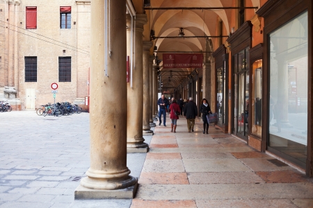 BOLOGNA, ITALY - October, 31: arcade and portico on piazza Galvani. In total, there are some 38 kilometres of arcades in the city's historical centre In Bologna, Italy on October 31, 2012のeditorial素材