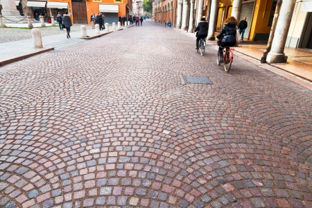 MODENA, ITALY - NOVEMBER 3: via Emilia. The Via Aemilia (Emilia) was a trunk antique Roman road in the north Italian and it was completed in 187 BC, in Modena, Italy on November 3, 2012のeditorial素材