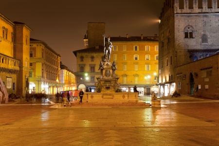 BOLOGNA, ITALY - November 4: Fountain of Neptune on Piazza del Nettuno looking towards Piazza Maggiore.The work was designed by architect Tommaso Laureti in 1563 in Bologna, Italy on November 4, 2012のeditorial素材