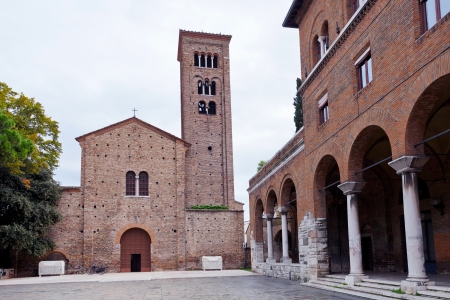 front view of St francis Basilica on square in Ravenna, Italyのeditorial素材
