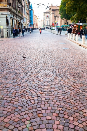 MODENA, ITALY - NOVEMBER 3: via Emilia. The Via Aemilia (Emilia) was a trunk antique Roman road in the north Italian and it was completed in 187 BC, in Modena, Italy on November 3, 2012のeditorial素材