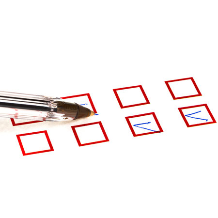 put tick in red square box by blue plastic ball pen
