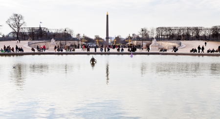 PARIS, FRANCE - MARCH 5: Grand Basin Octagonal in Tuileries Garden. In 1664 landscape architect Andre Le Notre redesigned garden and placed basins with fountains, in Paris, France on March 5, 2013のeditorial素材