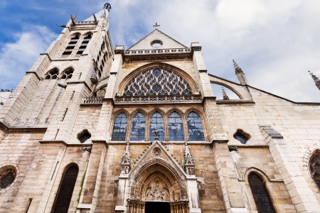 facade of medieval Church of Saint-Severin in Parisのeditorial素材