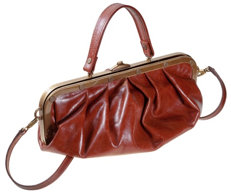 retro style leather bag portmanteau isolated on white backgroundの写真素材