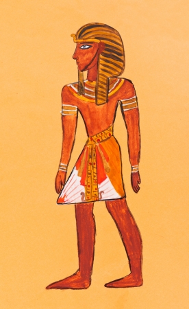 historical costume - Ancient Egyptian Pharaoh in everyday clothes styled with painted sarcophagus Seti at Thebes in 1100 BCの写真素材