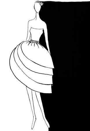 fashion of 20th Century - short cocktail dress with a wide skirt in 80th yearsの写真素材