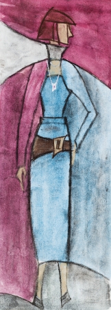 model of woman clothing - urban woman in demi-season clothing - magenta blueの写真素材