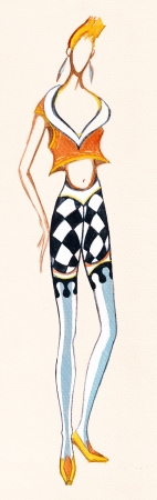 model of woman clothing - stylized ladies party dresses - checkered shorts and a short blouseの写真素材