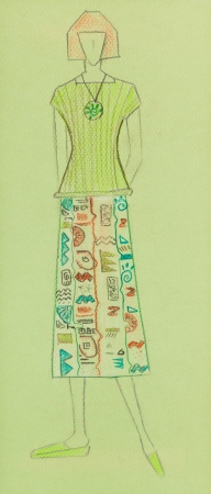 sketch of fashion model - sketch of knitted women wear blouse and skirt with ornamentsの写真素材