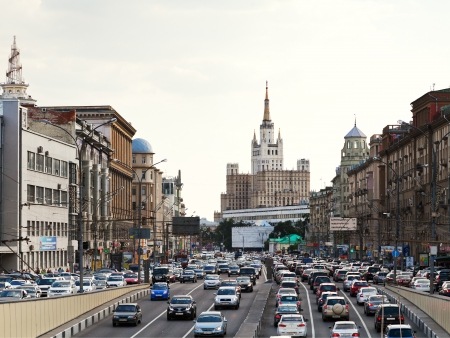 MOSCOW, RUSSIA - JUNE 6: Garden Ring Street (Big Garden street) in Moscow, Russia on June 6,2013. Circular avenue around central Moscow along old rampart surrounded Zemlyanoy Gorod in 17th centuryのeditorial素材