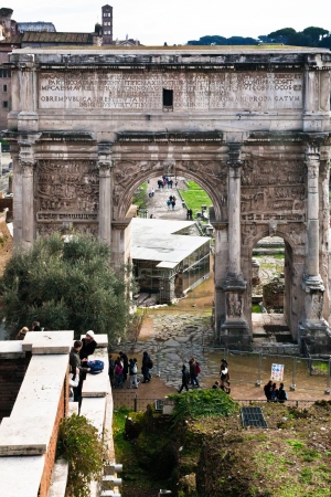 ROME, ITALY - DECEMBER 19: marble Arch of Septimius Severus on Capitoline Hill in Rome, Italy on December 19, 2010. Triumphal arch dedicated in AD 203 to commemorate the Parthian victoriesのeditorial素材
