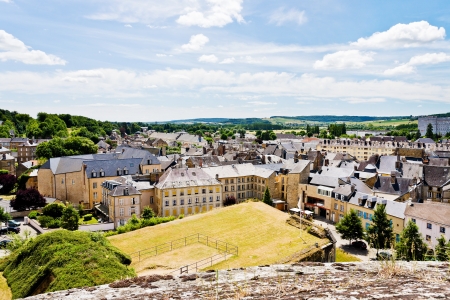 above view of town Sedan, France in summer dayの写真素材