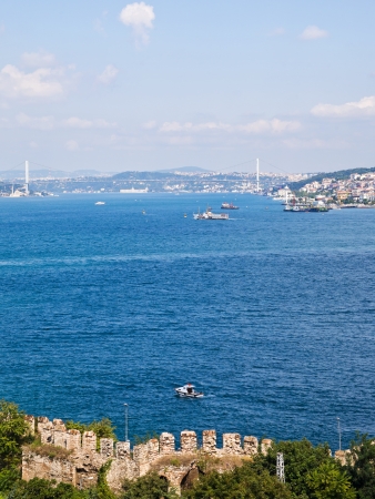 view on Istanbul in sunny day through Bosphorus, Turkeyの写真素材