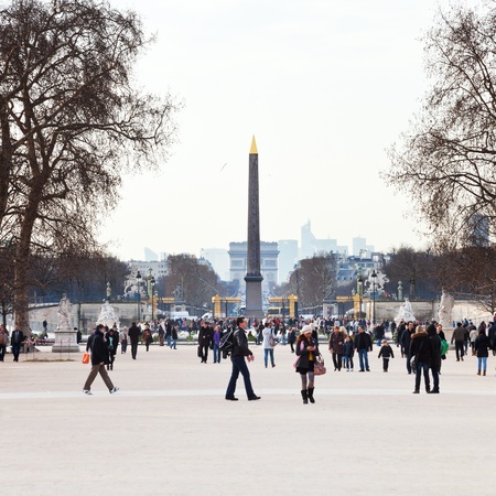 PARIS, FRANCE - MARCH 5: Luxor Obelisk and triumphal arch from Tuileries Garden. Jardin des Tuileries was created by Catherine de Medicis in 1564, in Paris, France on March 5, 2013のeditorial素材