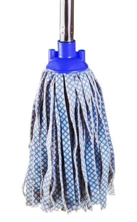 used blue fabric mop isolated on white backgroundの写真素材