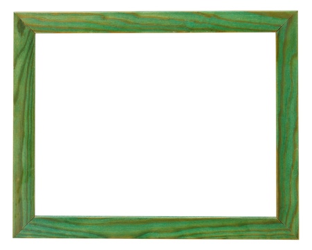 narrow flat green picture frame with cutout canvas isolated on white backgroundの写真素材