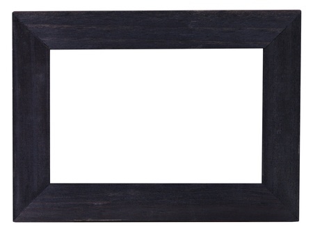 wide flat black picture frame with cutout canvas isolated on white backgroundの写真素材