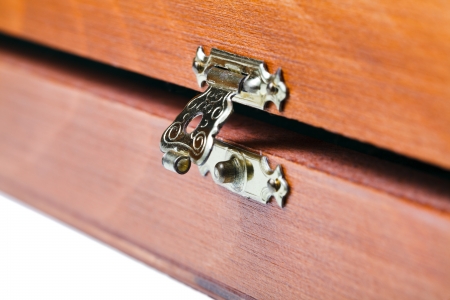 open metal lock of wooden box close upの写真素材