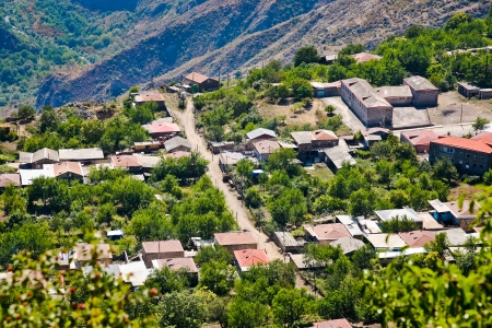 country village Halidzor in caucasus mountains in Armeniaの写真素材