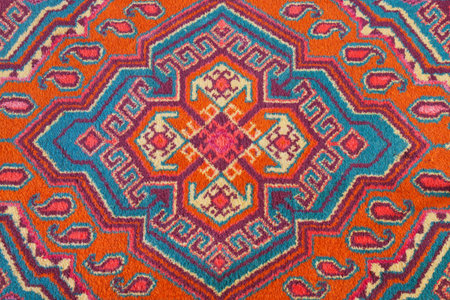 traditional ornament of Central Asian vintage carpet on middle of the 20th centuryの写真素材