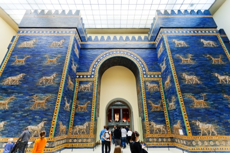 BERLIN, GERMANY - OCTOBER 16: tourist in Ishtar Gate Hall of Pergamon museum in Berlin, Germany on October 16, 2013. Museum the most visited in Berlin it hosts more than 1.5million visitors per yearのeditorial素材