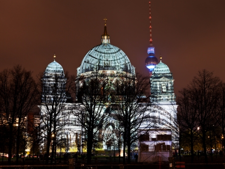 BERLIN, GERMANY - OCTOBER 17  Festival of lights and Berliner Dom in Berlin, Germany on October 17, 2013  FESTIVAL OF LIGHTS is one of the large illumination festivals in the world since 2005のeditorial素材